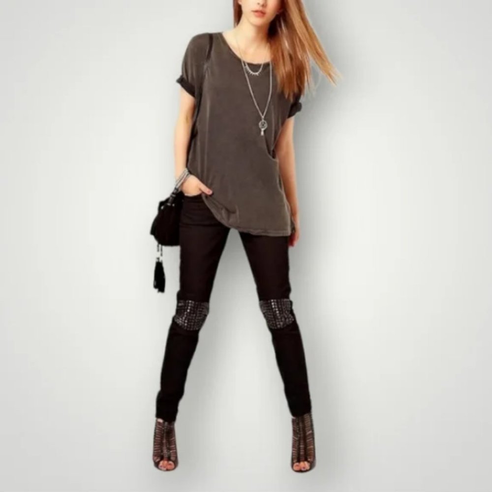 NWT JOE'S JEANS Lynden Studded Knee Skinny Black Jeans,sz.24